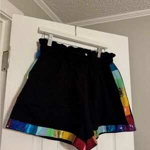 QUEEN OF SPARKLES Black Shorts with Rainbow Trim